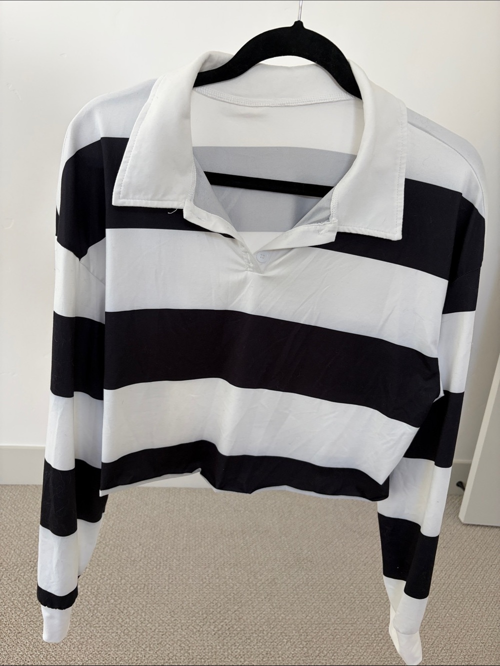Black & White Striped Collared Long-Sleeve Top
